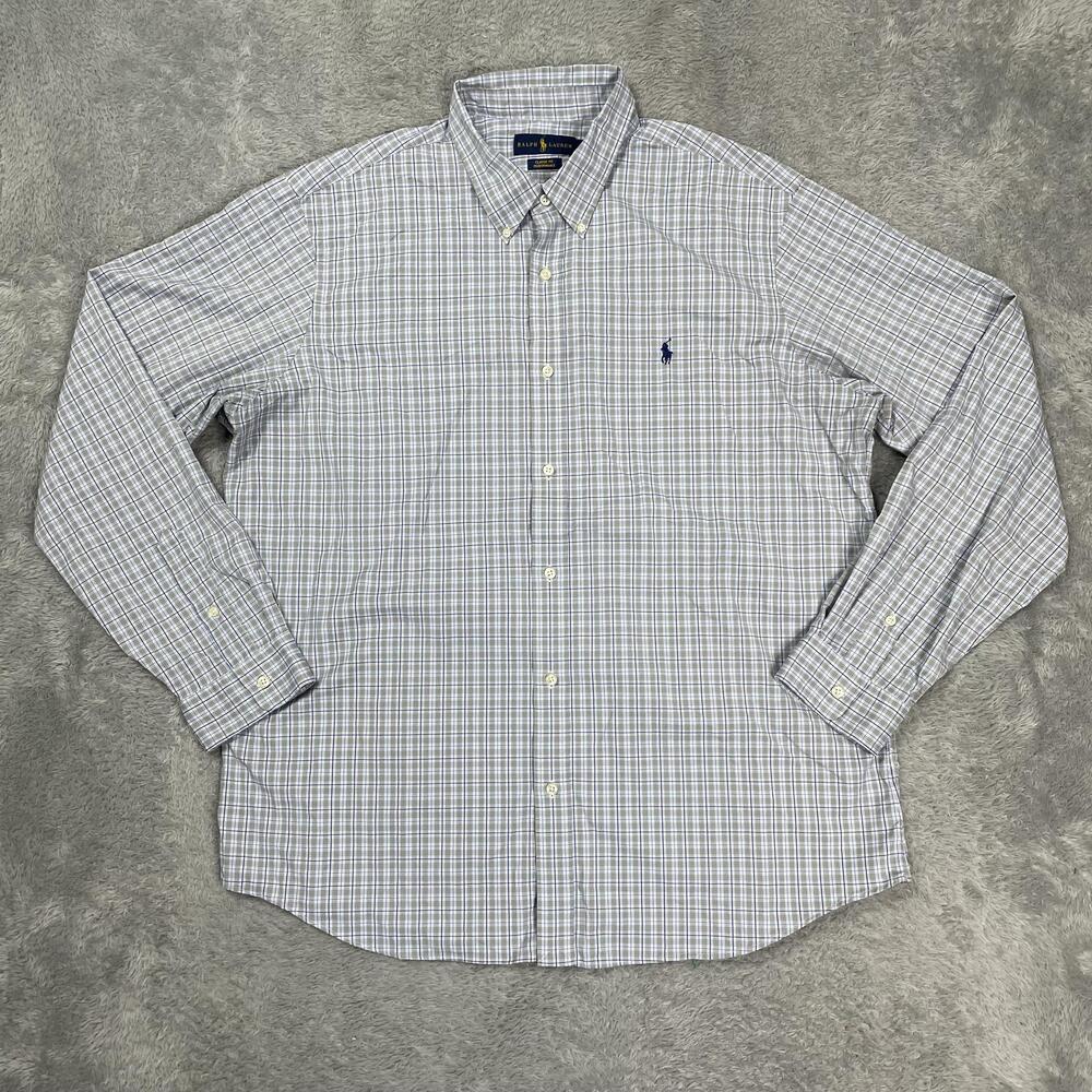 Ralph Lauren Performance Shirt Mens 2XL Gray Check Stretch Button Down Classic